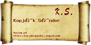 Kopják Sándor névjegykártya